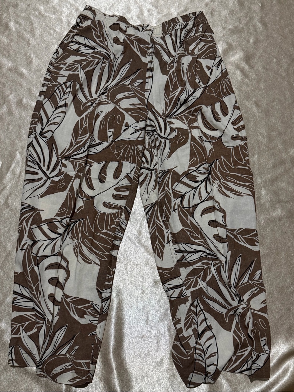 Susan Graver Regular Printed Linen Blend Pull-On Crop Pants XS